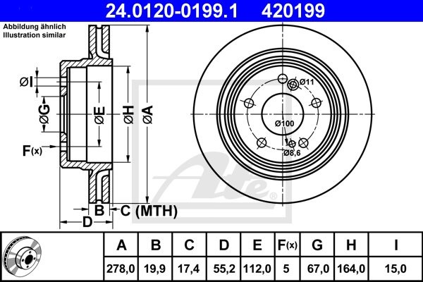 ATE TARCZA HAM 24.0120-0199.1 MERCEDES E-KLASA E320 T 93-96, 300 TE-24 89-92  24.0120-0199.1