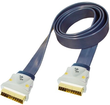 All4u all4u bbvf 2 przewód SCART (Scart  Scart, płaski, kabel, wtyczka 21-pinowy, do łączenia sprzętu, w pełni metalowa chromowana) Niebieski 4012386906797