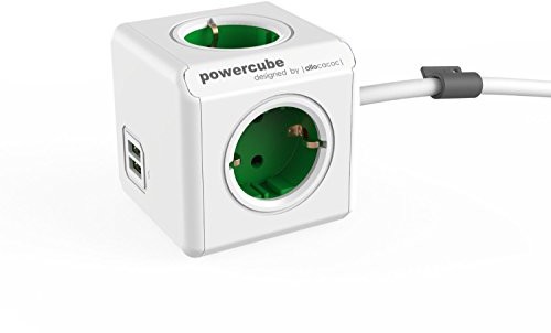 allocacoc Allocacoc PowerCube duousb Extended Zielony EU, 4-krotny rozdzielacz gniazdko z prądu ładowania USB 2,1 A, biało-zielony 8718444087014