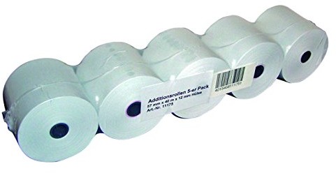 Genie rolki kasowe (wymienne rolki papierowe, do kas i komputerów biurkowych z funkcja drukowania, 40 m.b., 100% papier bezdrzewny, 57 x 12 mm), białe, 5 sztuk SOE