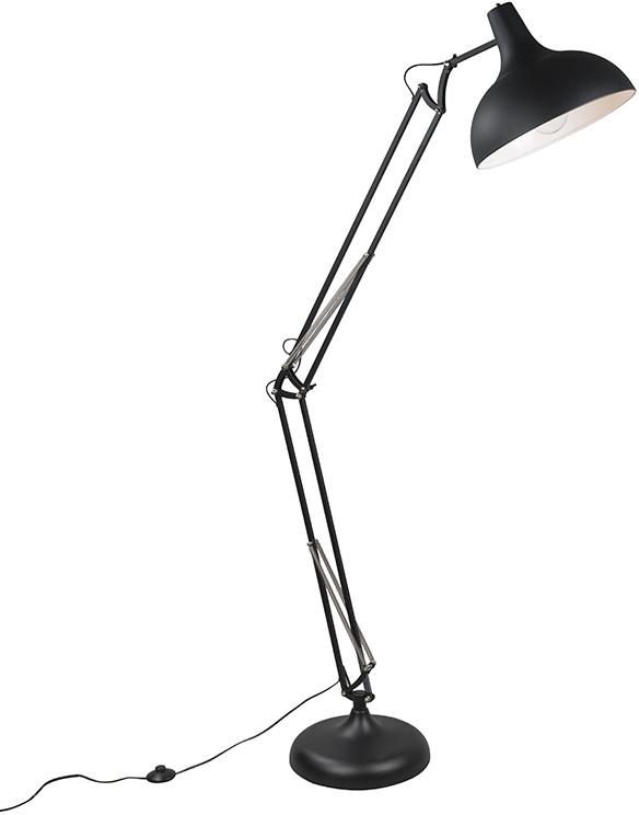 QAZQA Przemysłowa lampa stojąca czarna regulowana - Hobby