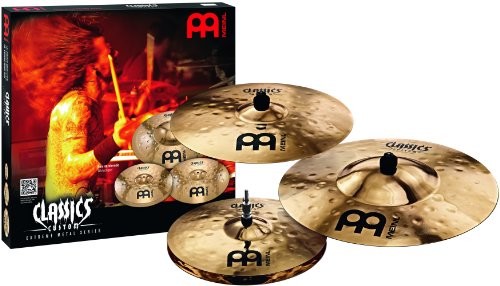 Meinl Cymbals meinl Cymbals CC-em480 Classics Custom Extreme Metal Serie umywalka zestaw z zamkiem HiHat 35,56 cm (14 cali), 40,6 cm (16 cale) i 50,8 cm (20 cale) Ride gniecionej w kolorze Brilliant CC-EM480