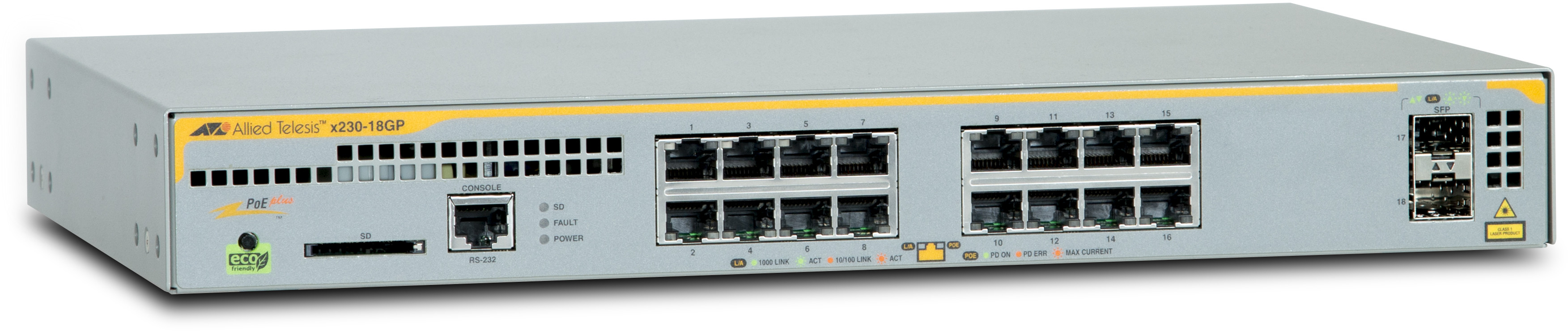 Allied Telesis L2+ Managed Switch, 16 X 10/100/1000mbps Poe AT-x230-18GP-50
