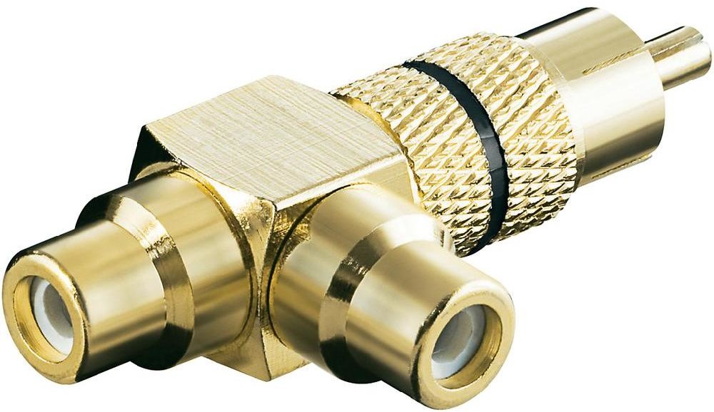 goobay Adapter RCA wtyk RCA 2x gniazdo RCA pozłacane styki złoty czarny