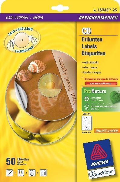 AVERY Zwecform Etykiety na płyty CD/DVD CLASSICSIZE 117 mm, 2 etykiety/A4 (NB-2070)