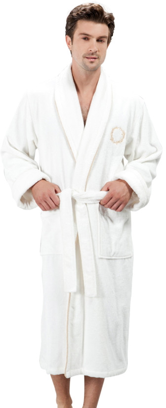 Soft Cotton Męski szlafrok SEHZADE L Śmietankowy / złoty haft 2828
