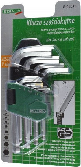 Stalco KLUCZE imbus SZEŚCIOKĄTNE KRÓTKIE Z KULKĄ 9 ELEMENTÓW S-48313
