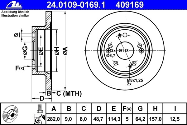 ATE 24.0109-0169.1 TARCZA HAMULC. HONDA ACCORD 08- TYŁ 42510TA0A00