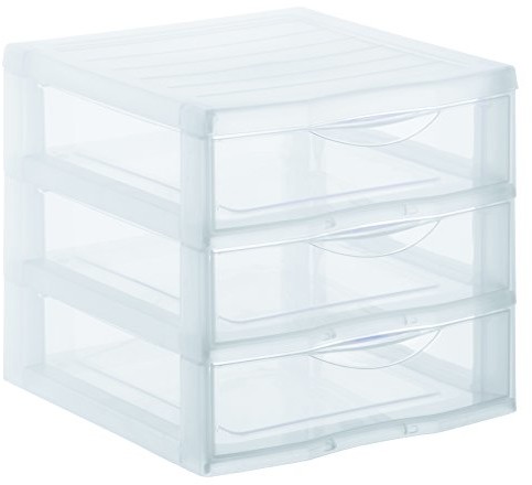 Rotho Sundis Orgamix 1421800096 pojemnik z szufladami z tworzywa sztucznego (polipropylen), 3 szuflady w formacie A4, ok. 36 x 26 x 25,5 cm (dł. x szer. x wys.), przezroczysty 1421800096