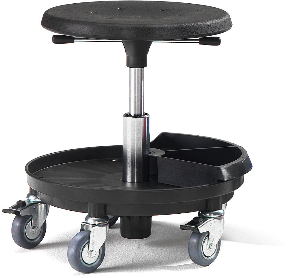 AJ Czarny obrotowy taboret na kółkach Siedzisko poliuretan 210603