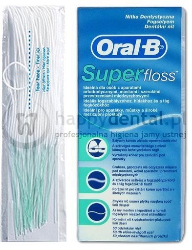 ORAL-B SuperFloss 60cm x 50szt. - nić dentystyczna z cienką gąbką czyszczącą do