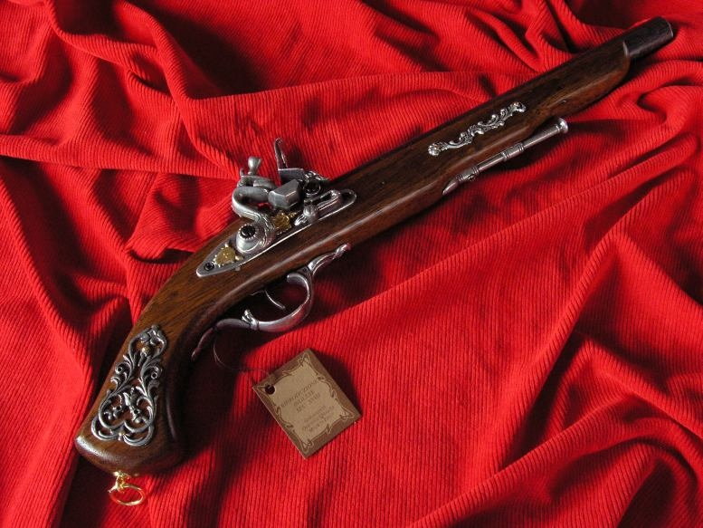 WŁOCHY DŁUGI ANGIELSKI PISTOLET Z ZAMKIEM SKALKOWYM