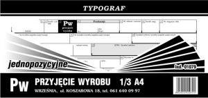 Typograf Druk Przyjęcie Wyrobu Jednopozycyjne PW 1/3 A4 1079 TP042