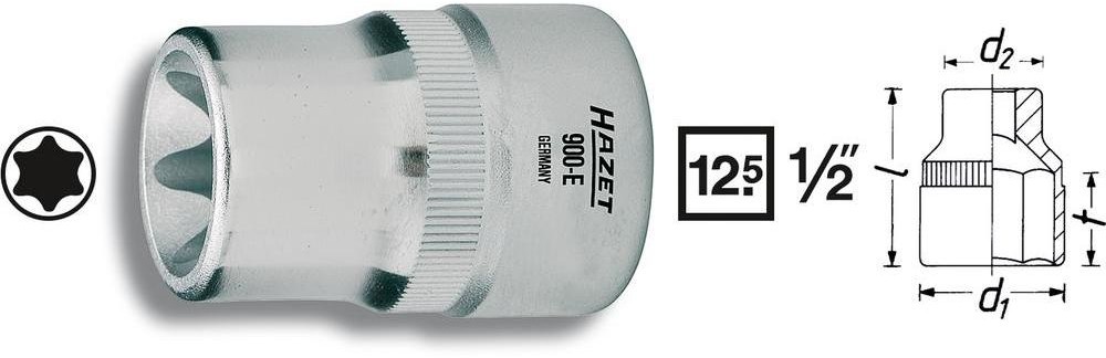 Hazet Nasadka 1/2 12.5 mm) 900-E18 Torx zewnętrzny Długość netto 38 mm T 18