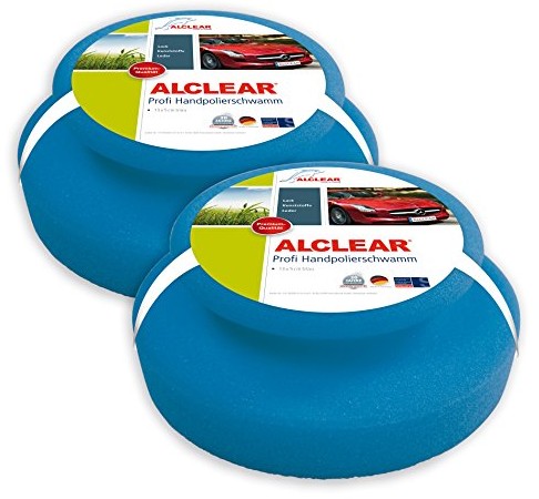 ALCLEAR Alclear 5713050M zestaw 2 profesjonalnych gąbek do ręcznego polerowania, 130 x 50 mm, z wyprofilowanym uchwytem, do nakładania wosków, politur, środków do czyszczenia lakieru, niebieska (5713050M_2)