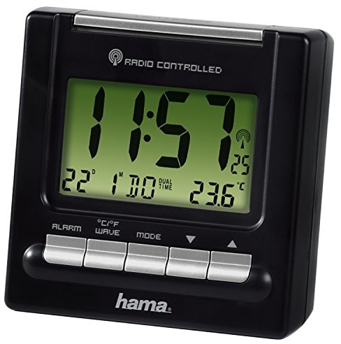Hama budzik radiowy RC200 podróżnym (termometr, czas pracy na podświetlenia, funkcja podwójnego alarmu, automatycznie dostosowuje) Czarny 00092630