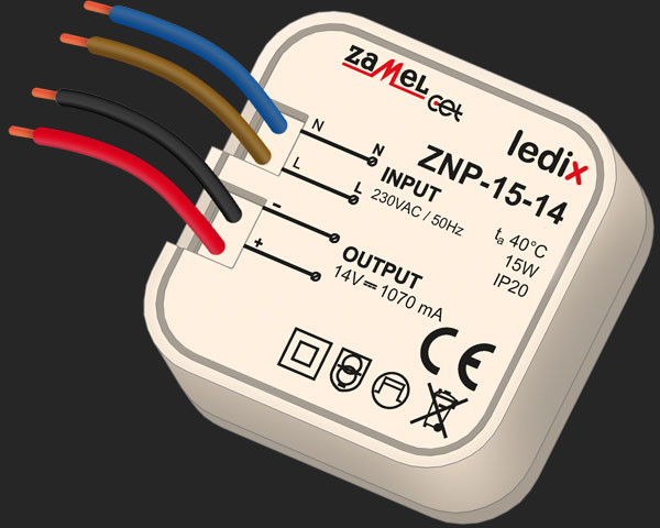 Zamel Cet ZNP-02-14 - Zasilacz LED dopuszkowy 14V DC 2W Ledix