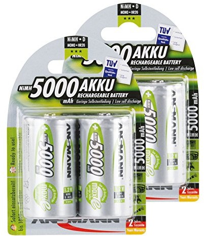 ANSMANN Ansmann 5030922 maxE Mono D akumulatory o pojemności 5000 mAh, gotowe do użycia, niski stopień samorozładowania, w opakowaniu 2 sztuki 4-szt. paczka srebrny/czarny 5030922-590