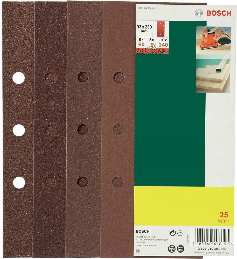 Bosch Zestaw arkuszy ciernych perforowanych ziarnisto: 60 - 240 93 x 230 mm 25 s