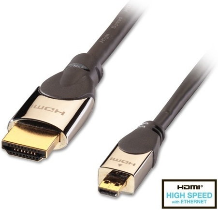 Lindy 41421 Kabel HDMI - Micro HDMI (typu D) 1.4a High Speed Cat2 Ethernet, 3D -