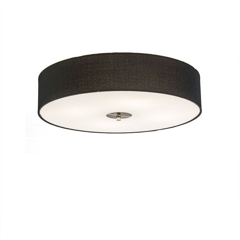 QAZQA Klasyczny plafon czarny 50cm - Drum Jute