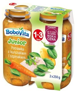 BOBOVITA Junior Potrawka z kurczakiem i szpinakiem 1-3 lata 2 x 250 g