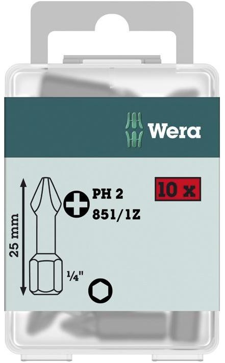 Wera Bit z końcówką krzyżową PH 1 851/1 Z DIY SiS stal narzędziowa Stal stopowa twardy 25 mm D 6.3 10 szt