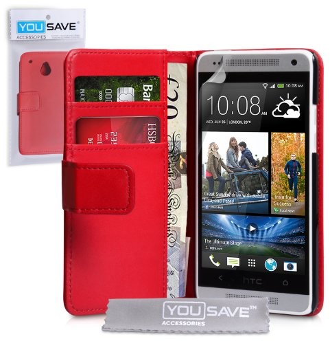 HTC Yousave Accessories Schutzhülle aus PU Leder Wallet Cover für One Mini - Rot