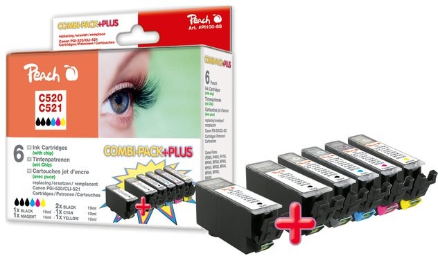 Peach Combi Pack Plus z chipem duża wydajność kompatybilny z CLI-521 2xPGI-520 PI100-88