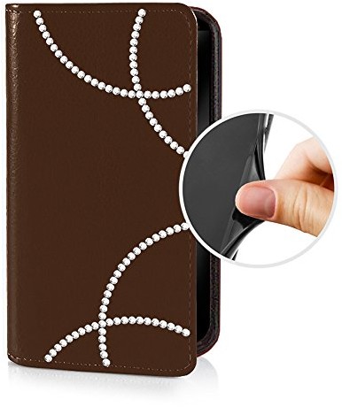 Flip Case espee pokrowiec ochronny Wallet ze strasem, silikonowe etui typu bumper i zapięciem na magnes do Nokia Lumia 630, brązowy