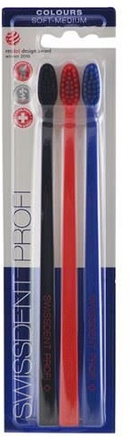 Swissdent Profi Colours Soft Medium Trio 3szt U Szczoteczka do zębów Black Red Blue 39822