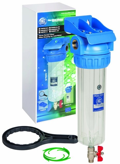 AquaFilter Filtr przezroczysty 10 z zaworem spustowym GW 1/2