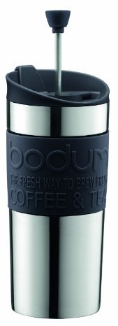 Bodum Travel Press K11067-01 zaparzacz do kawy ze stali szlachetnej, z zapasową pokrywką, kolor czarny K11067-01