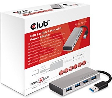 Club 3D CSV-1431 USB 3.0 Hub 4-Port z zasilaczem Srebrny CSV-1431