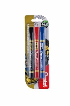 Pentel Poland Sp z o.o MARKERY PERMANENTNE ZE ŚCIĘTĄ KOŃCÓWKĄ N860 CZARNY CZERWONY I NIEBIESKI N860ABC-3B