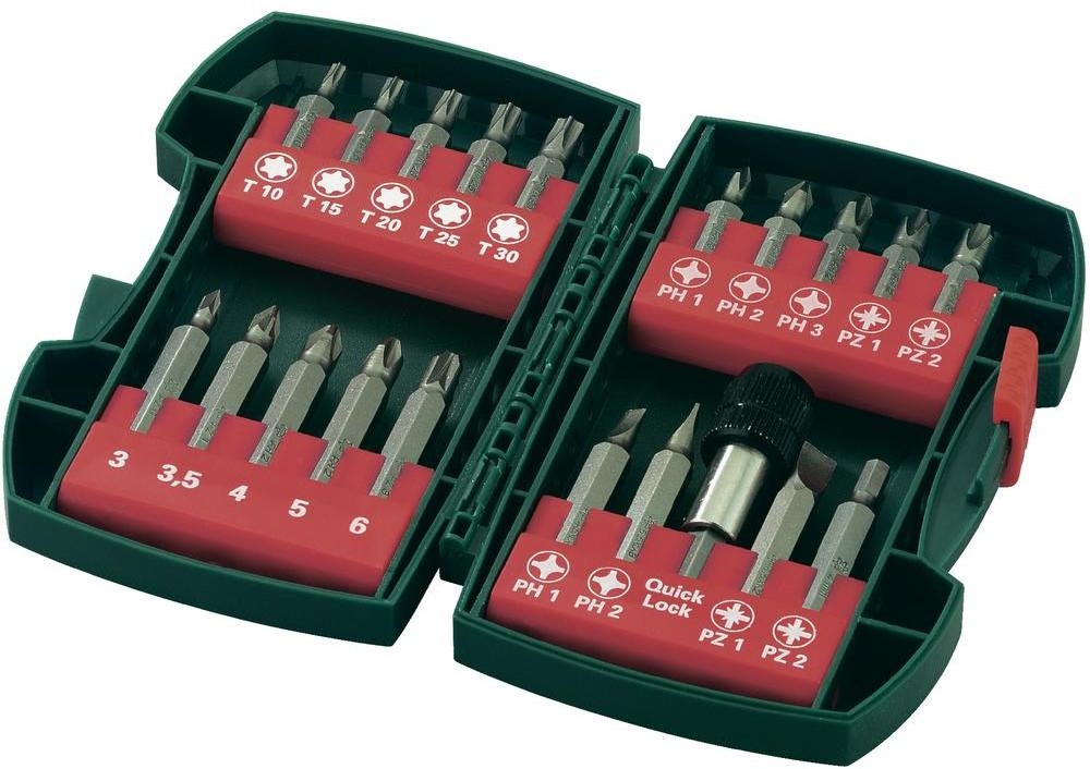 Metabo Bity 630454000 płaski krzyżakowy Phillips krzyżakowy Pozidriv wewnętrzny sześciokąt TORX stal S2 20 szt