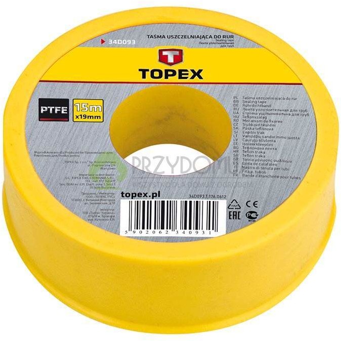 Topex Taśma uszczelniająca do rur 15m x19mm x 0,2mm 34D093