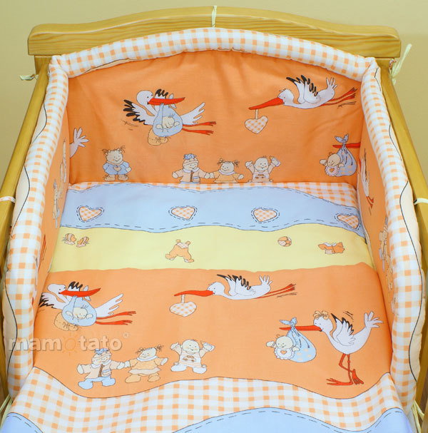 Mamo-Tato pościel 2-el Bociany w ceglastym pomarańczu do łóżeczka 70x140 cm