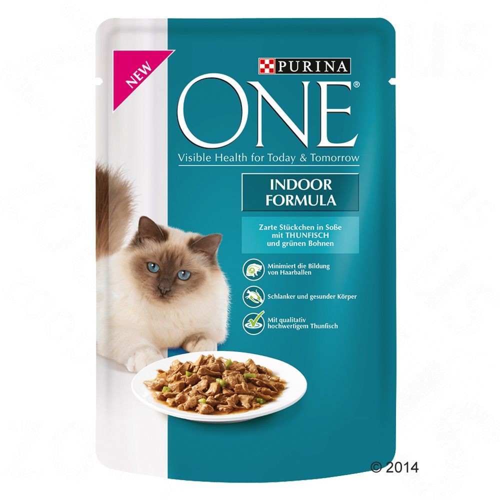 Purina One Indoor Formula, 6 x 85 g - Tuńczyk z zieloną fasolką