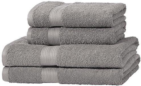 AmazonBasics Zestaw ręczników odpornych na blaknięcie, 2 ręczniki kąpielowe i 2 ręczniki do rąk, szare ABFR-4PkSet(2Bath+2Hand)/ABFR-4 pk GBH