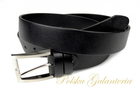 Pas-Max Męski Skórzany (PL) Skóra Licowa EXTRA 35 mm czarny Gładki Klamra