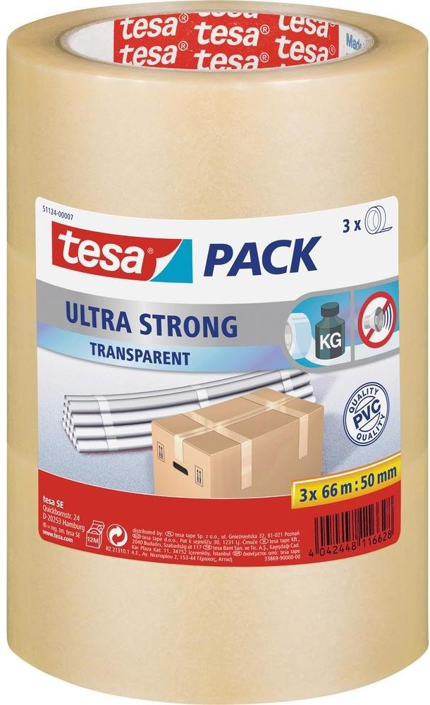TESA Taśma pakowa Tesapack Ultra Strong DxS) 66 m x 50 mm 51124-07-01 3 Rolka(ek)