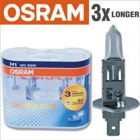 Фото - Автолампа Osram Ultra Life H1 - 12V-55W - 2szt. - plastikowe opakowanie 