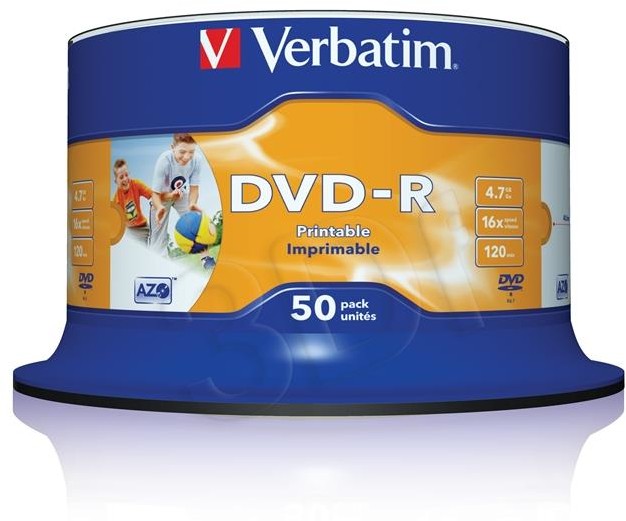 Verbatim DVD-R 4.7GB 16x Wide Inkjet Printable No ID Brand 50SZT