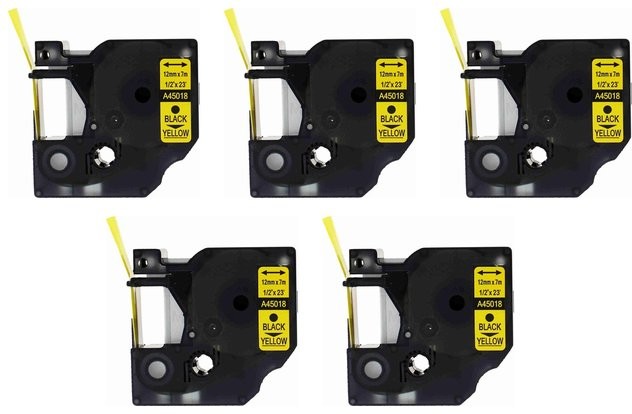 Dymo Aimotech Taśma 5-pak zamiennik do 12mm/7m żółta czarny nadruk D1 5x45018 5xA45018