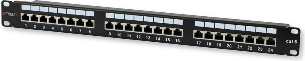 Techly Techly Patch panel 19 1U STP 24 porty RJ45 Cat6 T568A/B z półką czarny 022878