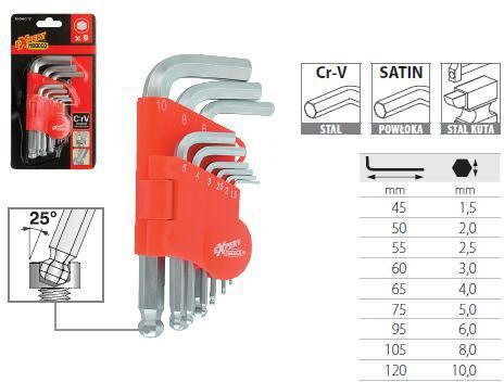 Modeco Komplet kluczy imbusowych - przegubowe - 9 szt. MN-54-117