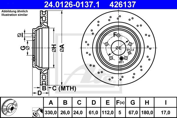 ATE TARCZA HAM 24.0126-0137.1 MERCEDES W220 S 55 AMG KOMPRESSOR 02-05  24.0126-0137.1