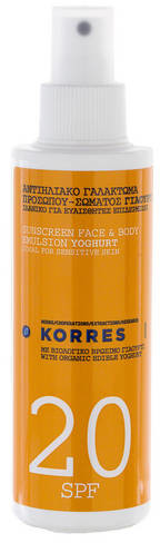 Korres Emulsja do opalania twarzy i ciała z organicznym jogurtem SPF20 150 ml