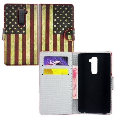 LG G2 Kunst-Leder Klapp Etui USA Vintage Handy Case Schutz-Hülle Tasche thematys